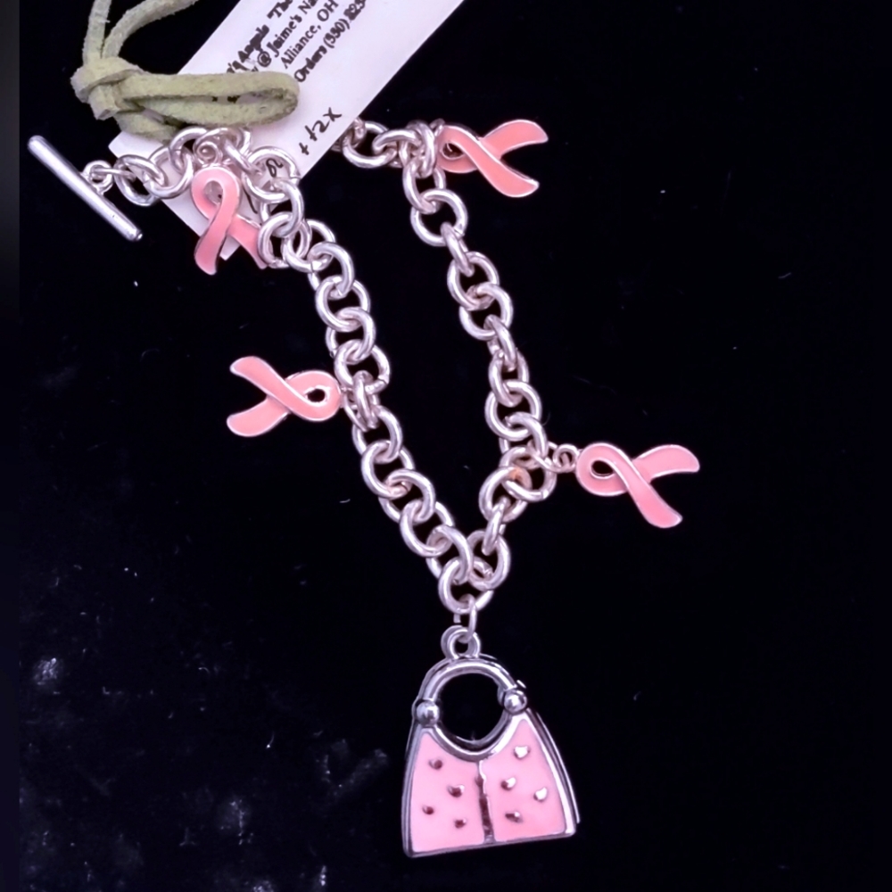 Pink Purse & Awareness Ribbon Charm Bracelet